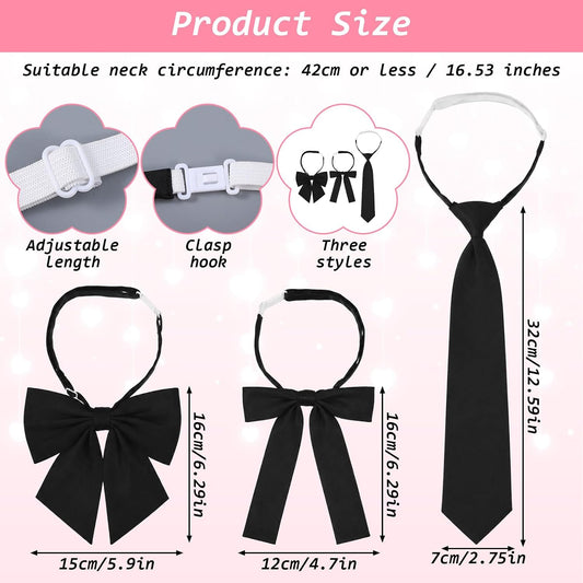 3Pcs Bow Ties for Women, Black Bow Tie for Women Pre-tied Adjustable