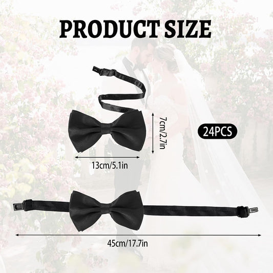 24 Pcs Men's Bow Satin Solid Ties Formal with Adjustable Neck Band Bow Ties,Black Bow Ties for Men for Wedding Celebration Party (Black)