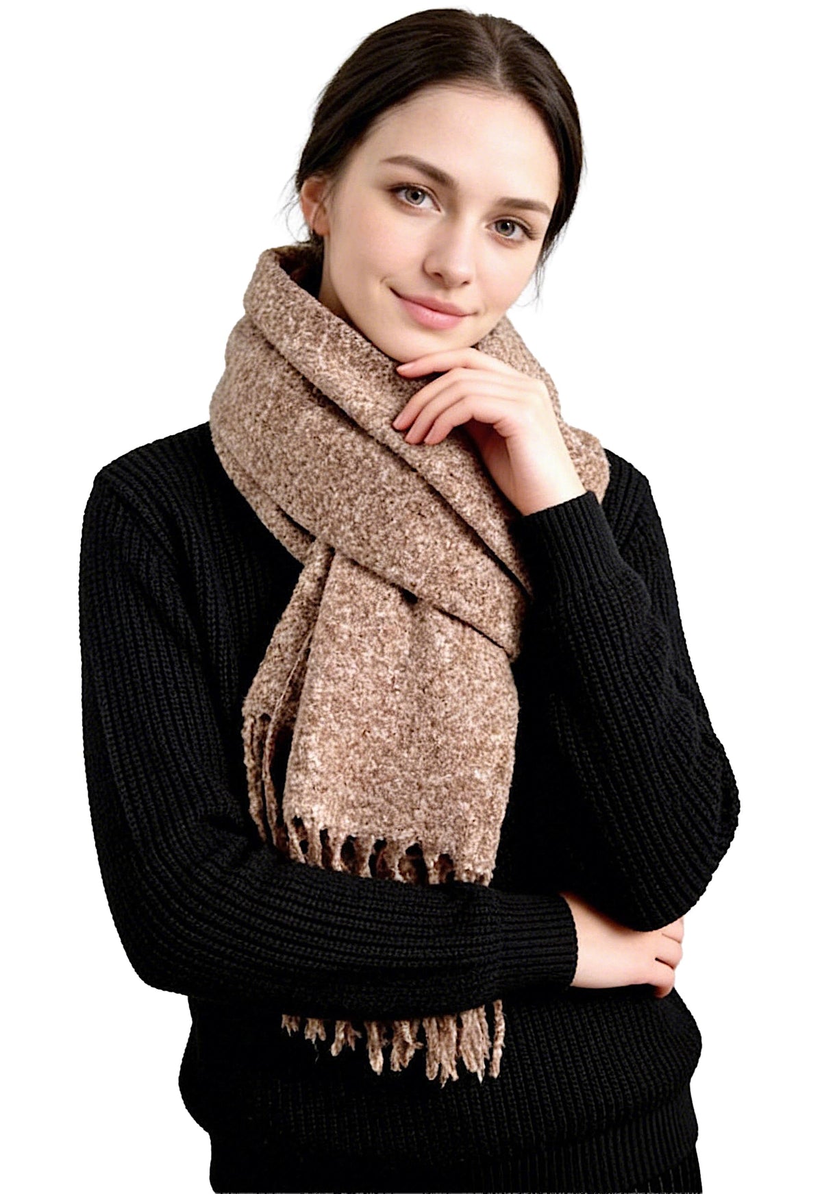 Achillea Warm Cashmere-Feel Winter Scarf for Women, Soft Thick Oversized Shawl Wrap with Fringe for Cold Weather