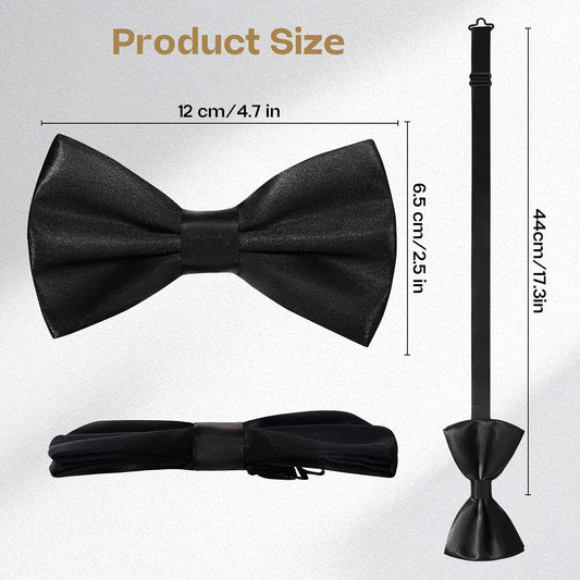 2PCS Adjustable Bow Ties for Men Solid Pre-Tied For Wedding Prom