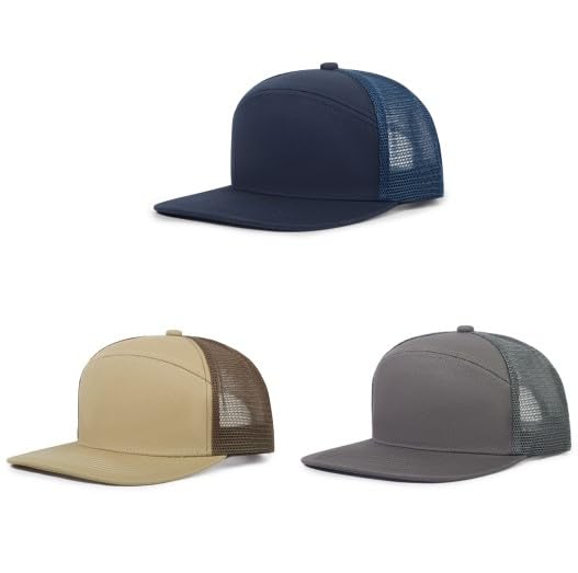 3Pcs Trucker Hats 7 Panel Blank Snapback Flat Brim Cap for Women Men