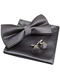 Alizeal Mens Solid Color Formal Banded Bow Tie Set