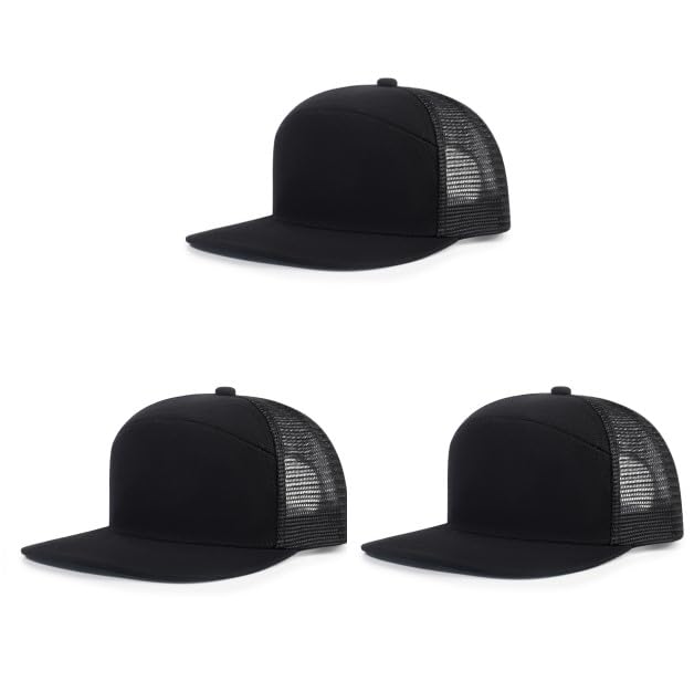 3Pcs Trucker Hats 7 Panel Blank Snapback Flat Brim Cap for Women Men