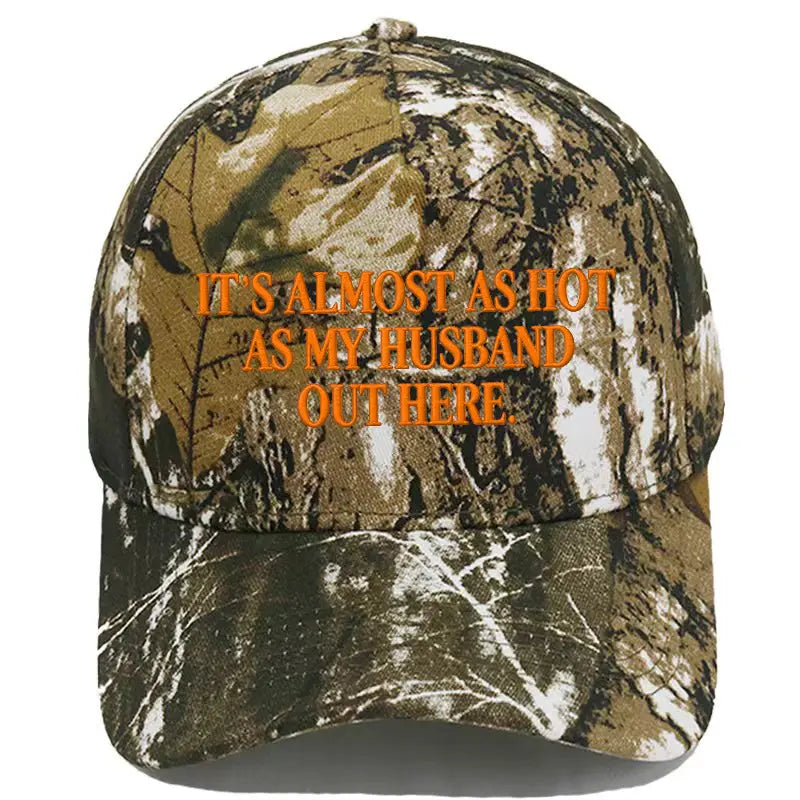 Women's Funny "Almost As Hot As My Husband" Embroidered Cool Hat - Retro Aesthetic 2-Tone Snapback, Casual Baseball Cap with Designs, Camo Graphic Summer Party Statement Cap, Gifts for Women