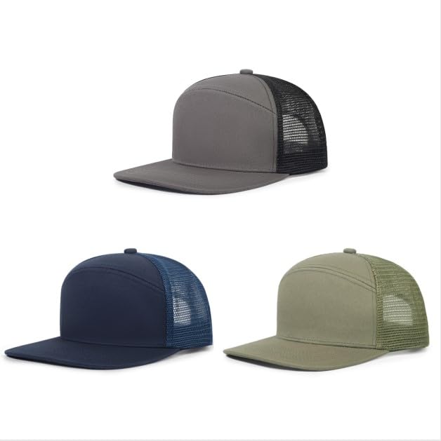 3Pcs Trucker Hats 7 Panel Blank Snapback Flat Brim Cap for Women Men