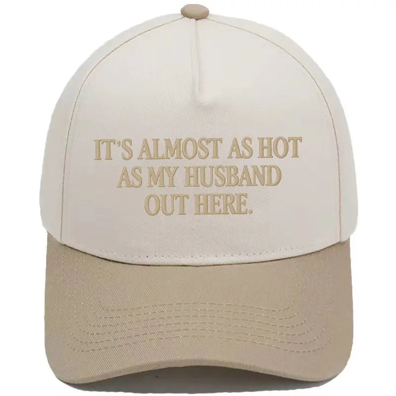 Women's Funny "Almost As Hot As My Husband" Embroidered Cool Hat - Retro Aesthetic 2-Tone Snapback, Casual Baseball Cap with Designs, Camo Graphic Summer Party Statement Cap, Gifts for Women