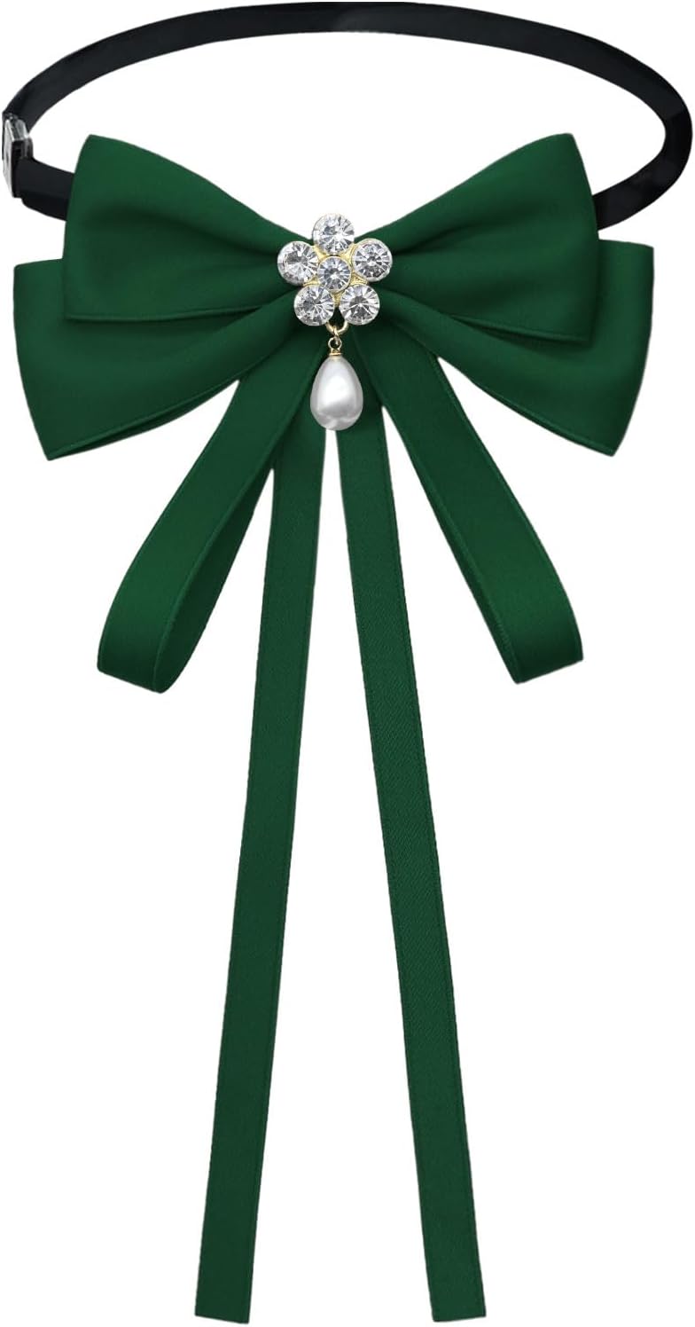 LJBFNN Womens Bow Tie, Clip on Bow Ties for Women Pre Tied Bowtie Ribbon Rhinestone Neck Ties for Shirt Uniform Wedding