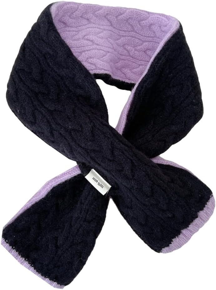 Short Winter Scarf for Women Soft Cable Knit Color Block Scarf Neck Warmer Lightweight Cozy Fashion Scarves Gifts