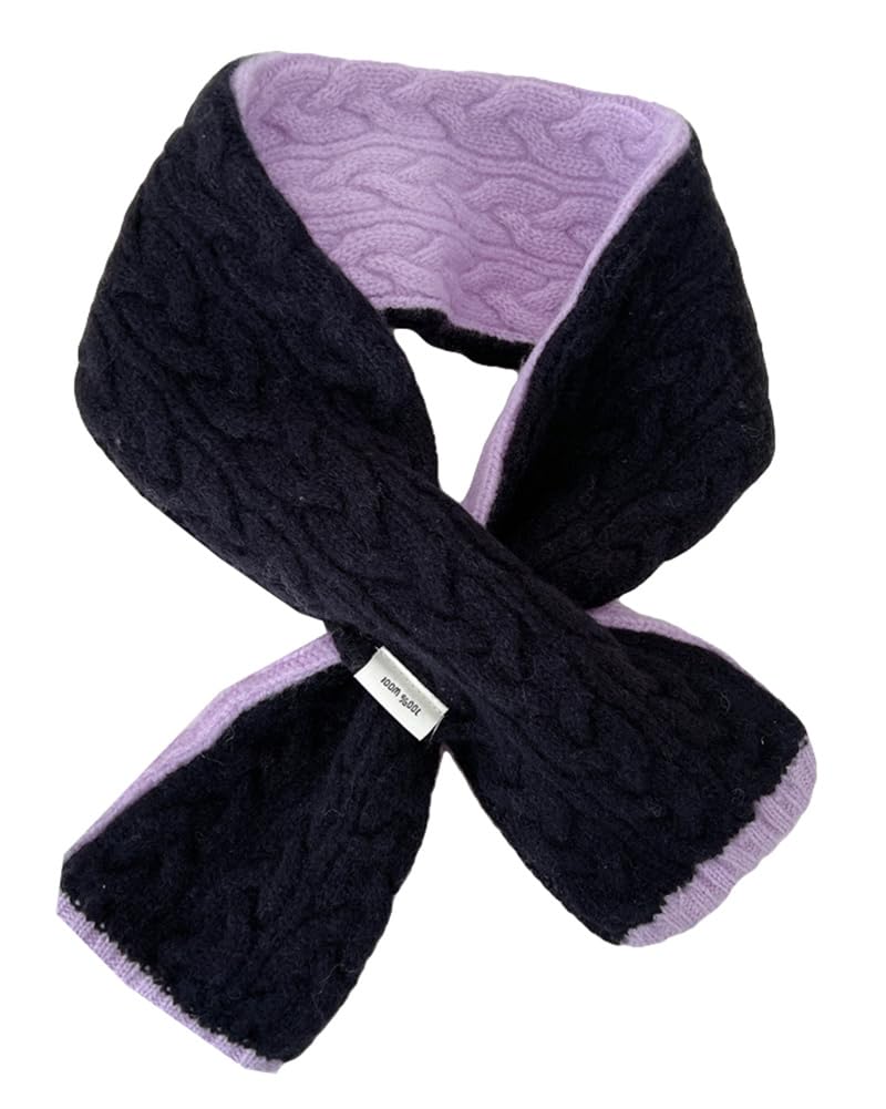 Short Winter Scarf for Women Soft Cable Knit Color Block Scarf Neck Warmer Lightweight Cozy Fashion Scarves Gifts