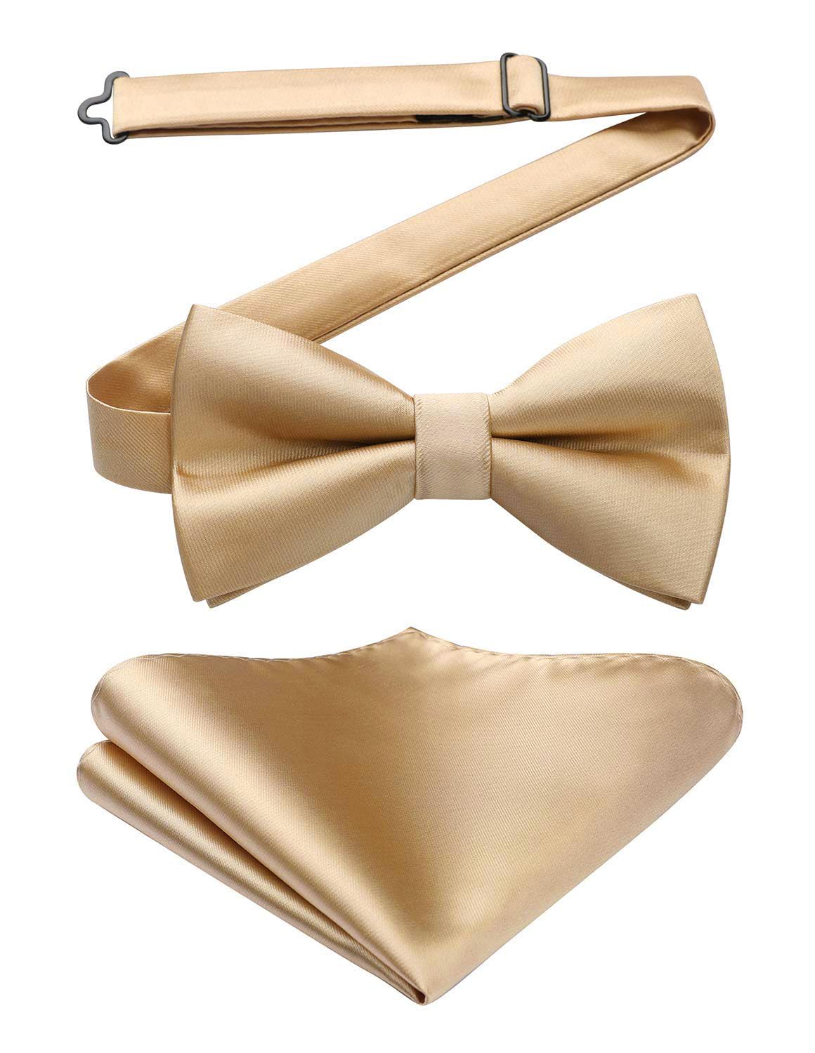 HISDERN Bow Ties for Men Solid Color Pre-Tie Bow Tie and Pocket Square Set Classic Formal Tuxedo Bowties for Wedding Party