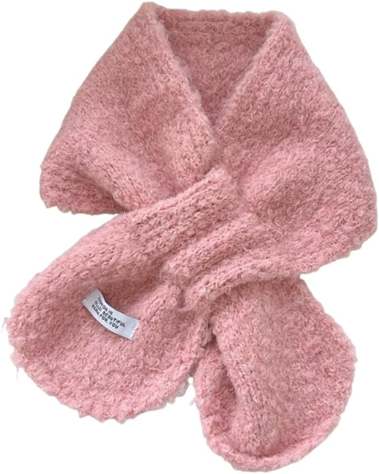 Hycurey Women's Winter Knit Short Cross Scarf Cute Solid Color Warm Neck Warmer Cozy Fashion Accessory