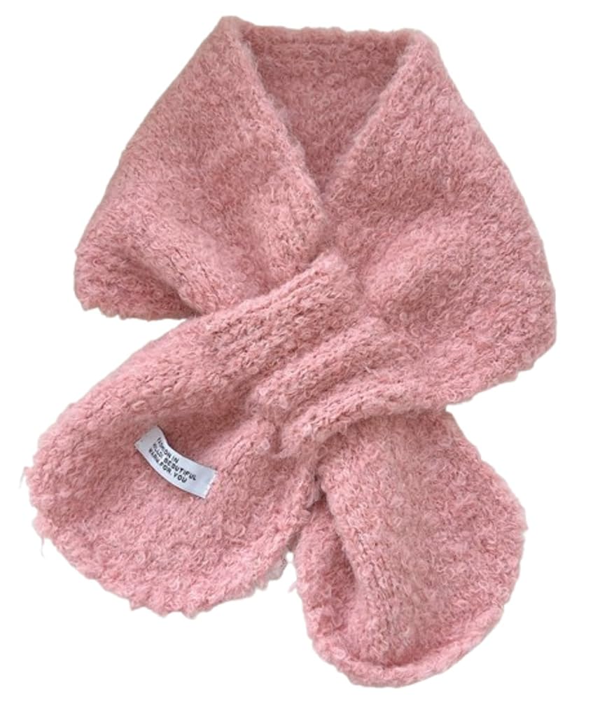 Hycurey Women's Winter Knit Short Cross Scarf Cute Solid Color Warm Neck Warmer Cozy Fashion Accessory