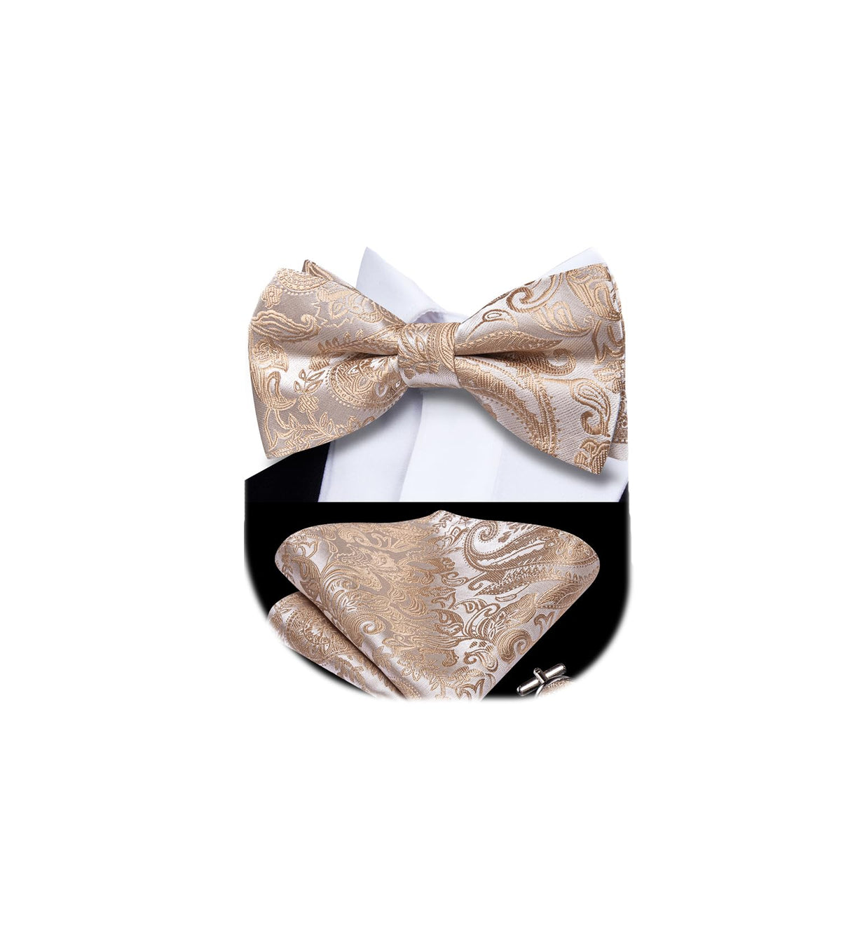 Dubulle Mens Paisley Striped Bowtie Set Pre-tied Bowtie for Men and Pocket Square Set Wedding Business