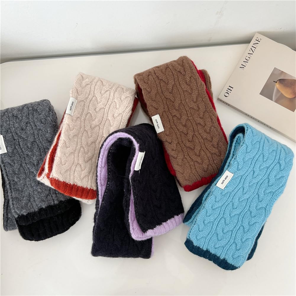 Short Winter Scarf for Women Soft Cable Knit Color Block Scarf Neck Warmer Lightweight Cozy Fashion Scarves Gifts