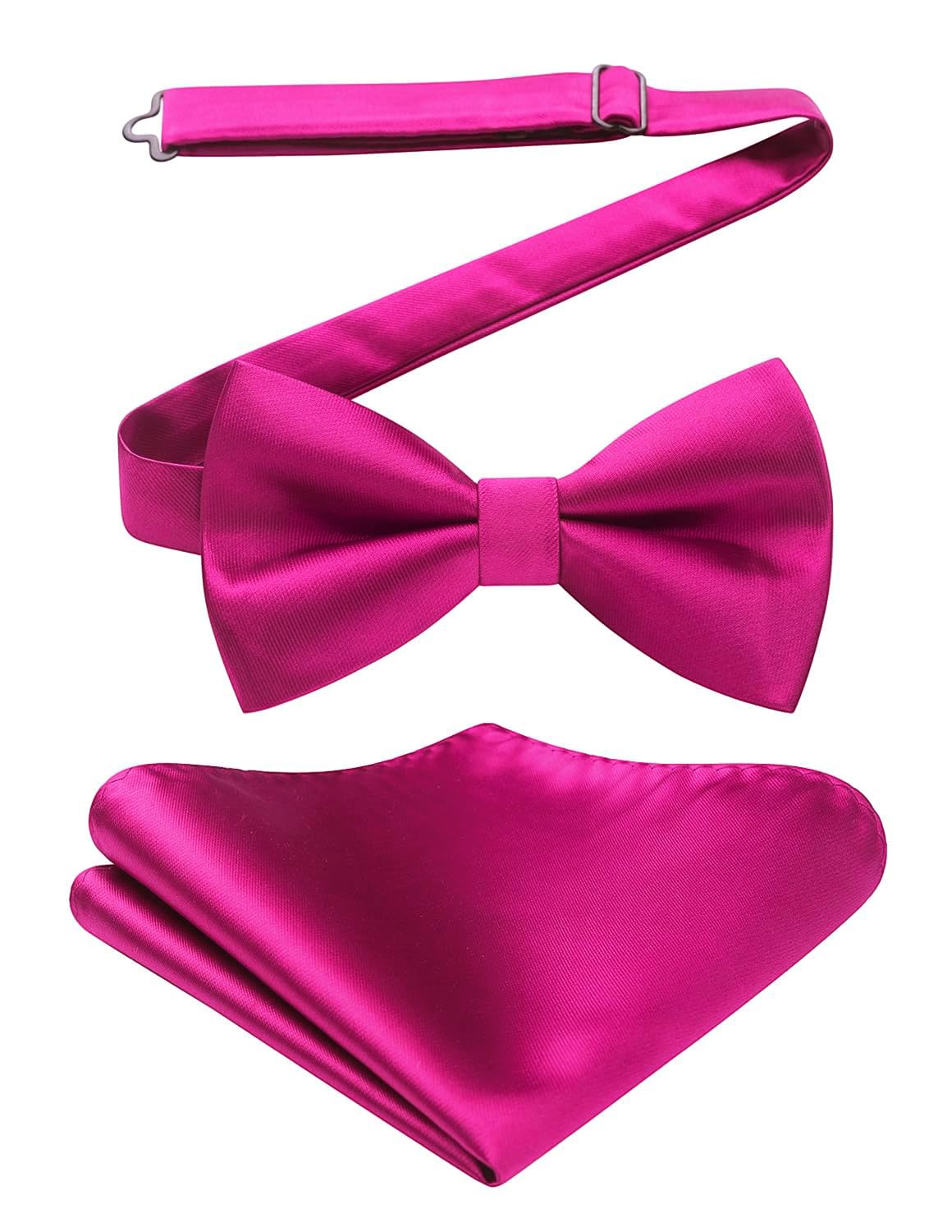 HISDERN Bow Ties for Men Solid Color Pre-Tie Bow Tie and Pocket Square Set Classic Formal Tuxedo Bowties for Wedding Party