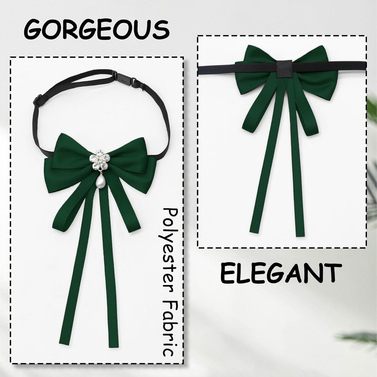 LJBFNN Womens Bow Tie, Clip on Bow Ties for Women Pre Tied Bowtie Ribbon Rhinestone Neck Ties for Shirt Uniform Wedding