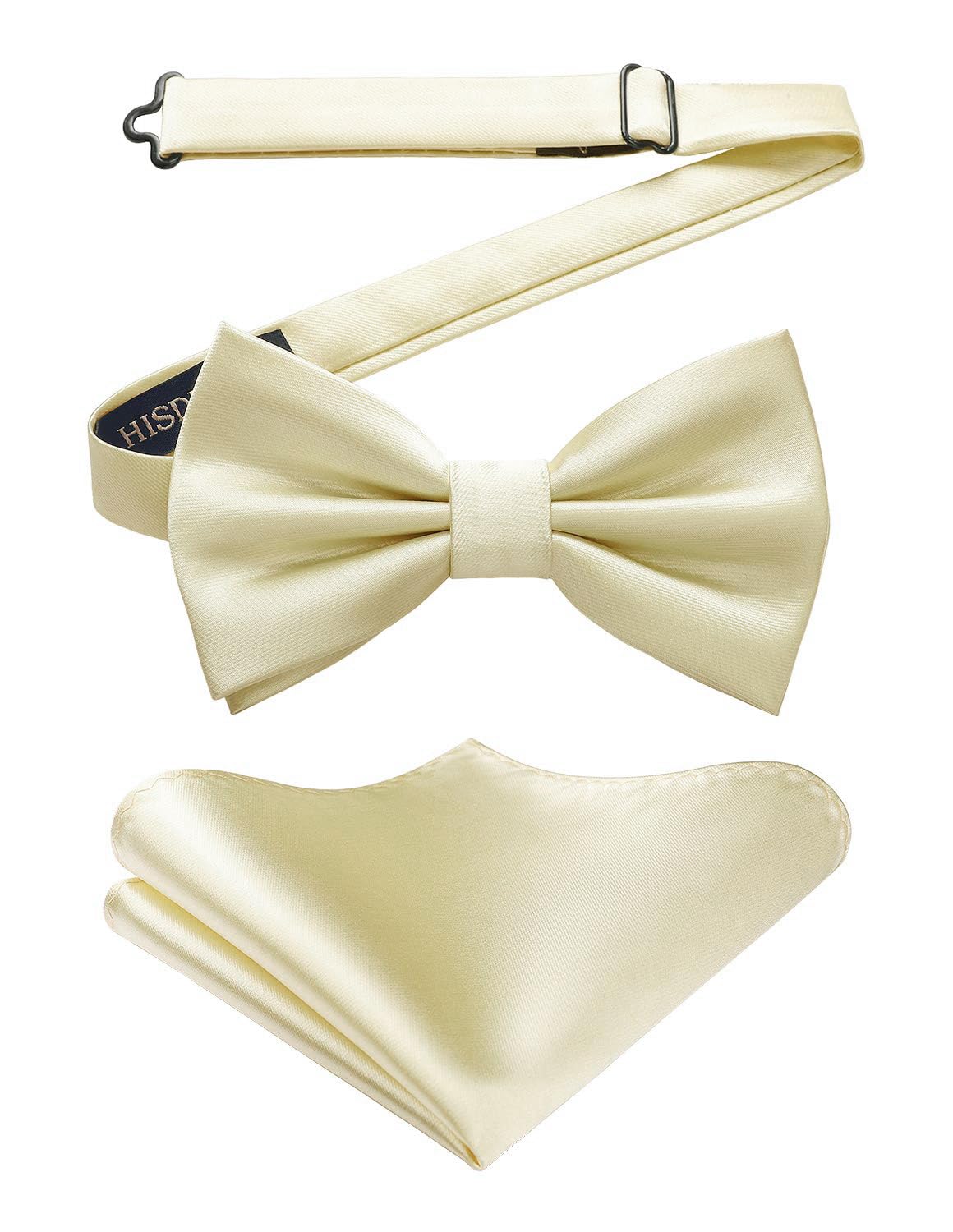HISDERN Bow Ties for Men Solid Color Pre-Tie Bow Tie and Pocket Square Set Classic Formal Tuxedo Bowties for Wedding Party