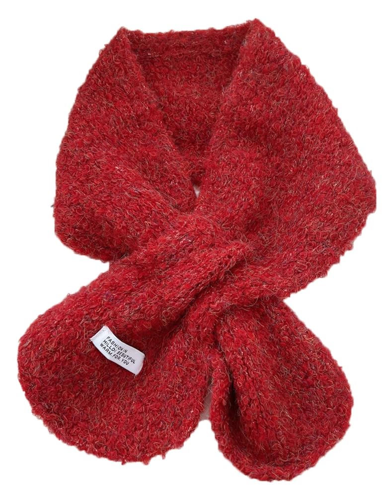 Hycurey Women's Winter Knit Short Cross Scarf Cute Solid Color Warm Neck Warmer Cozy Fashion Accessory