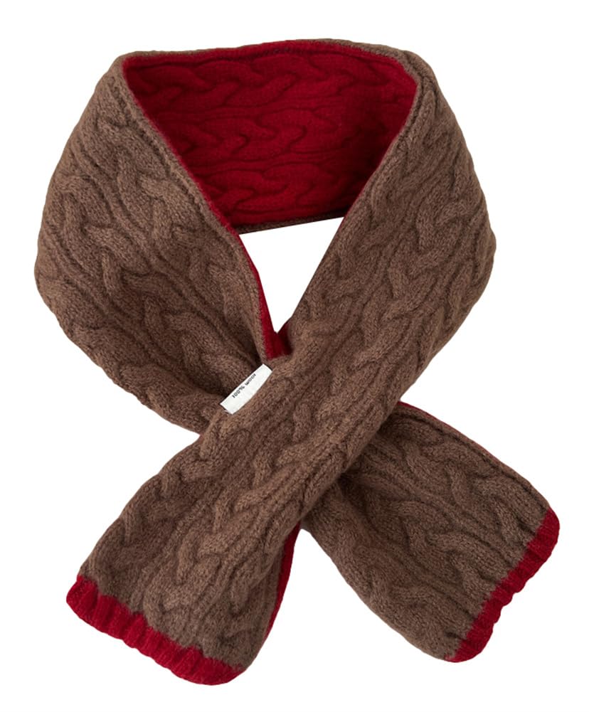 Short Winter Scarf for Women Soft Cable Knit Color Block Scarf Neck Warmer Lightweight Cozy Fashion Scarves Gifts