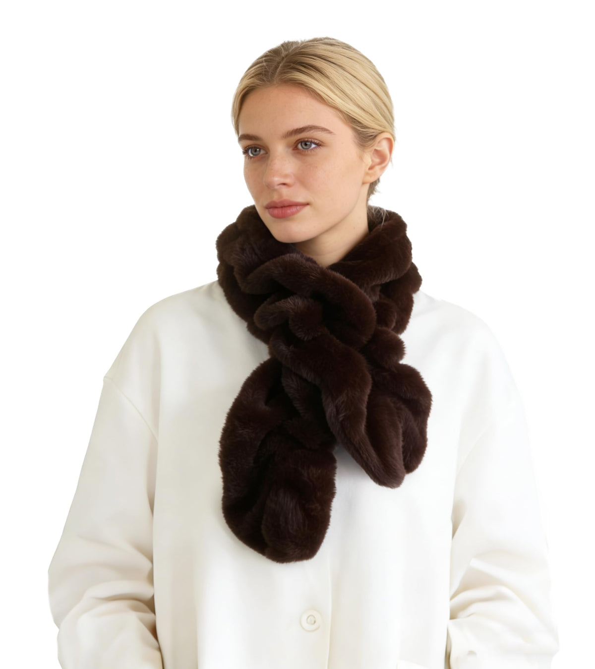 Lina & Lily Elastic Ruffle Faux Fur Women's Winter Pull-through Scarf Neck Warmer