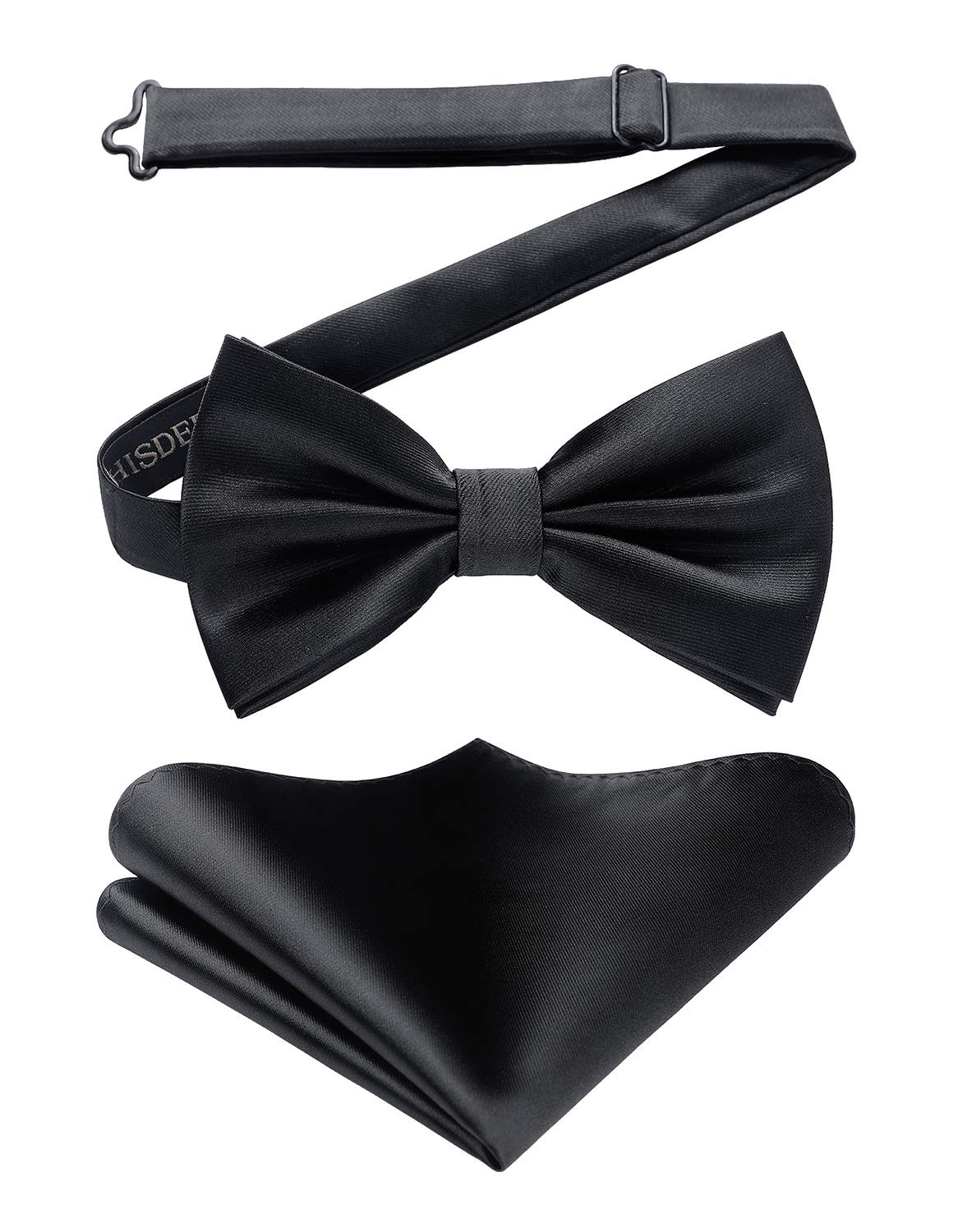 HISDERN Bow Ties for Men Solid Color Pre-Tie Bow Tie and Pocket Square Set Classic Formal Tuxedo Bowties for Wedding Party