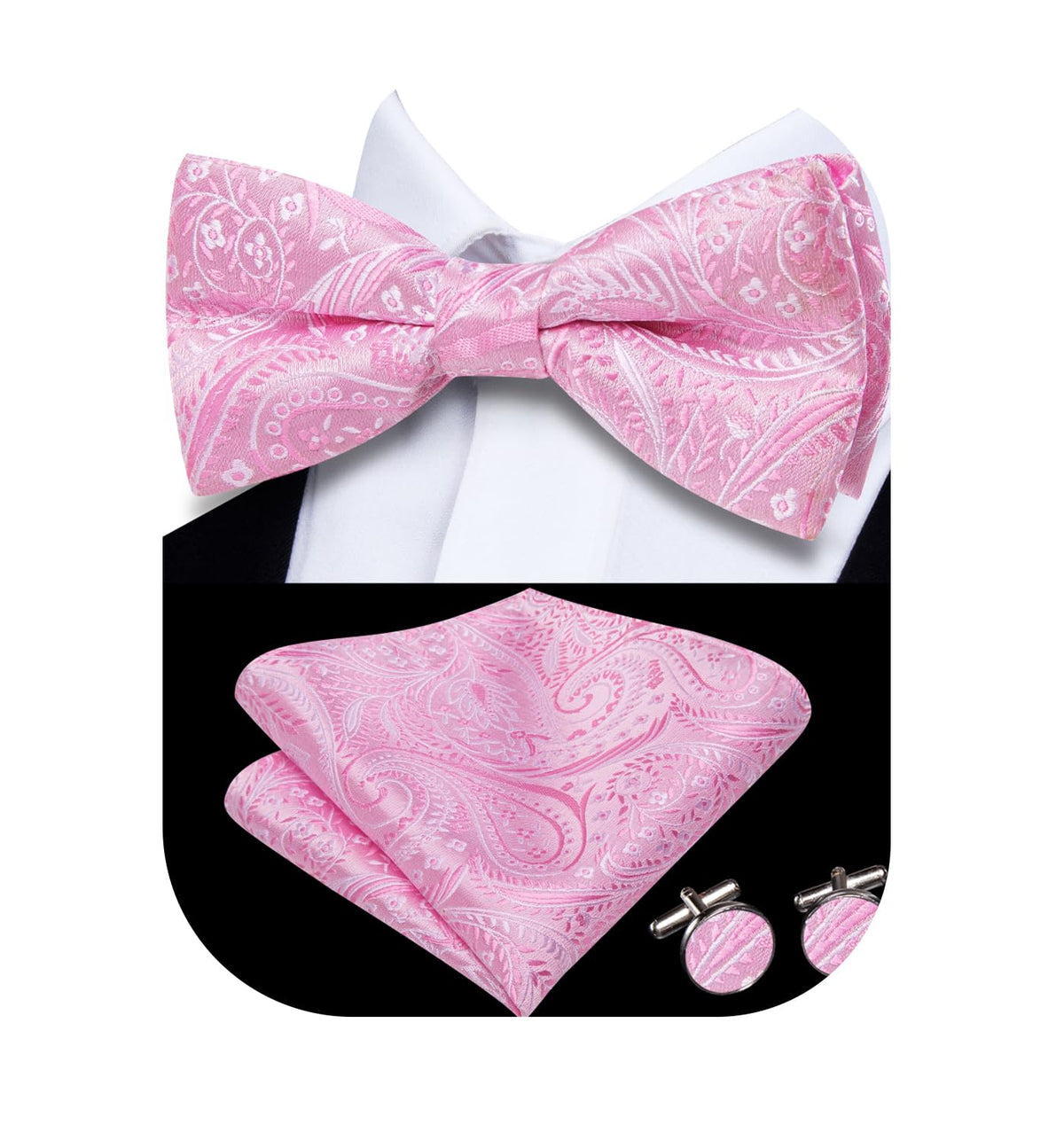 Dubulle Mens Paisley Striped Bowtie Set Pre-tied Bowtie for Men and Pocket Square Set Wedding Business