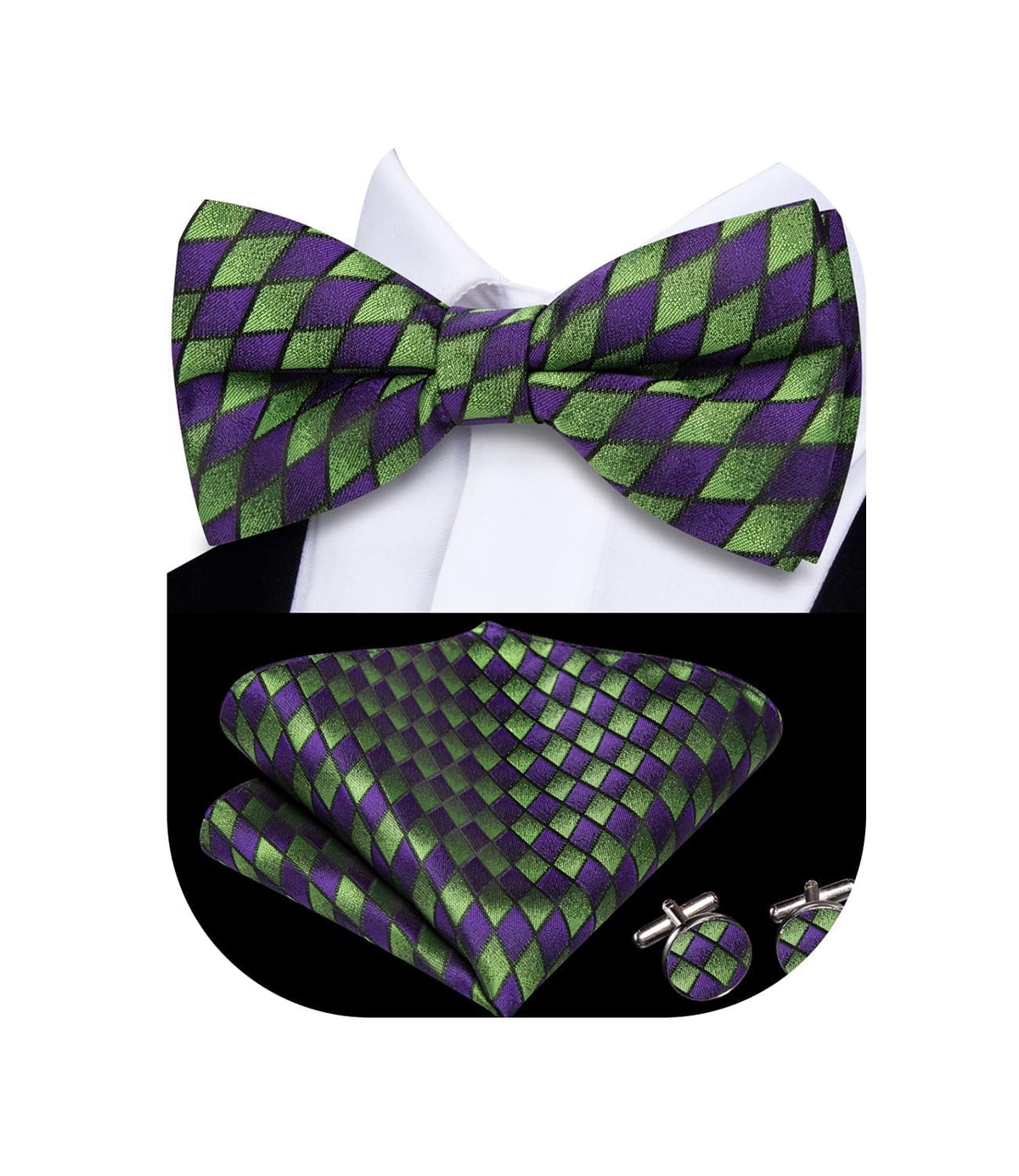 Dubulle Mens Paisley Striped Bowtie Set Pre-tied Bowtie for Men and Pocket Square Set Wedding Business