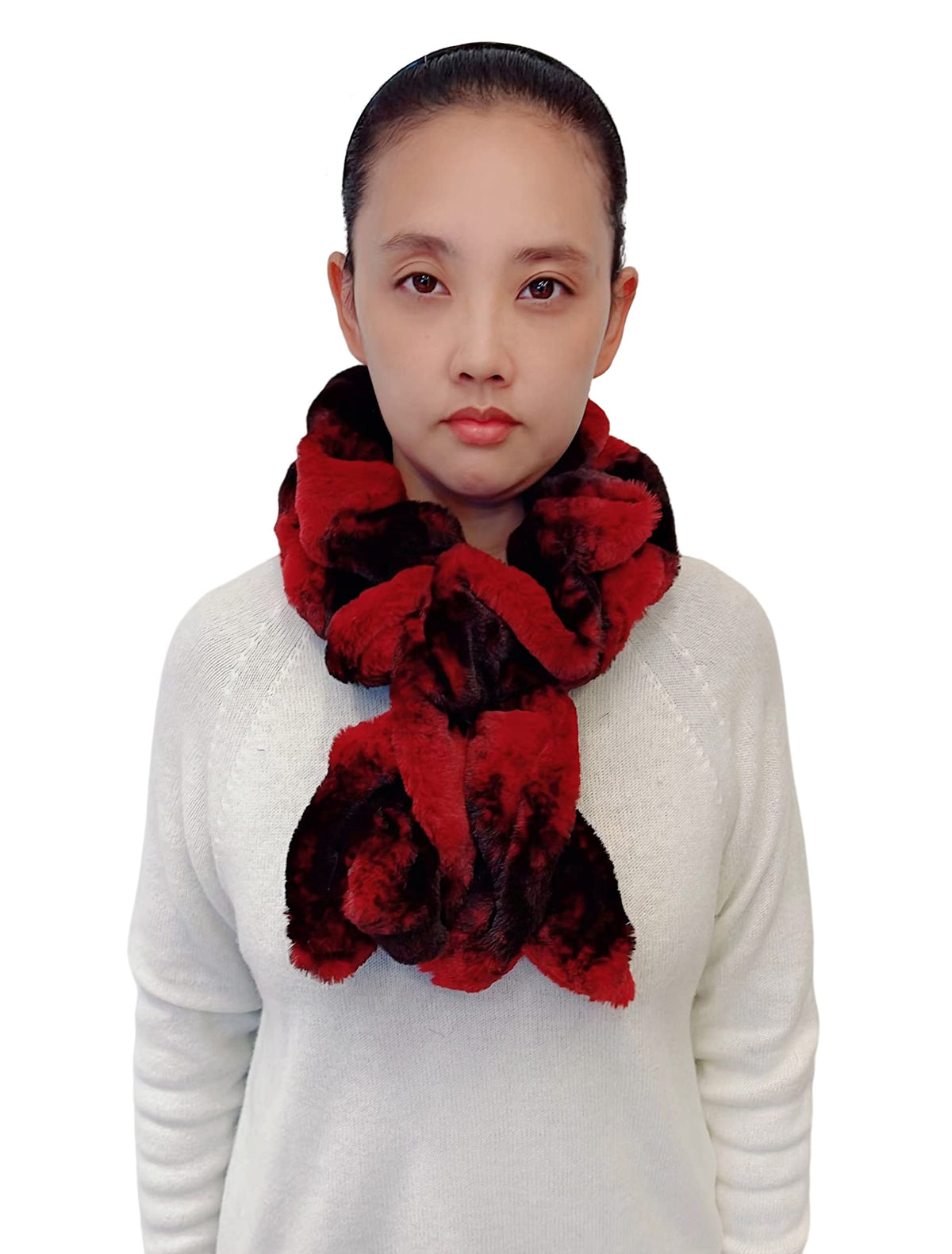 Lina & Lily Elastic Ruffle Faux Fur Women's Winter Pull-through Scarf Neck Warmer
