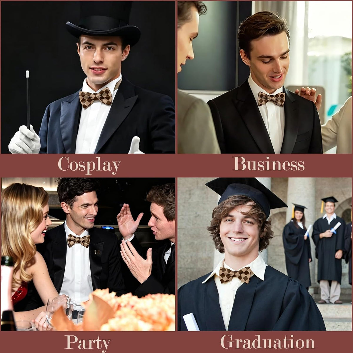 Bow Ties for Men Pocket Square Set Adjustable Pre-Tied Bowties Wedding Party Graduation Leisure Cute