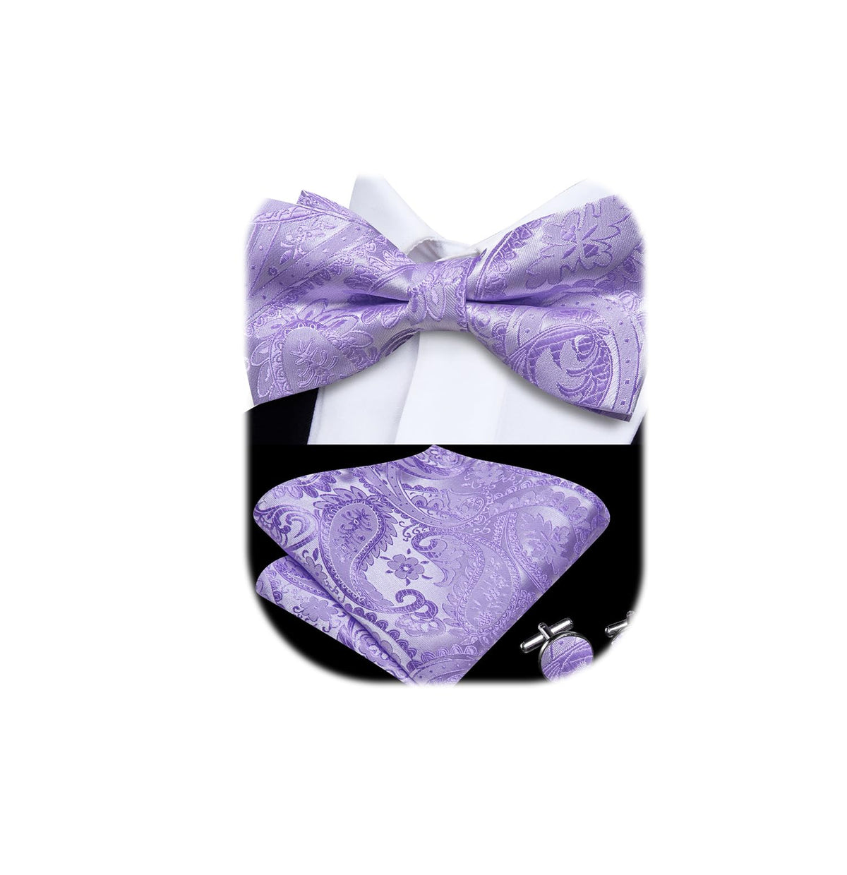Dubulle Mens Paisley Striped Bowtie Set Pre-tied Bowtie for Men and Pocket Square Set Wedding Business
