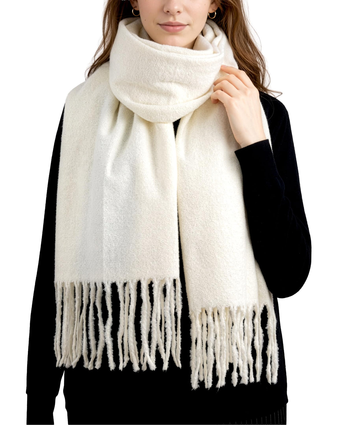 Achillea Warm Cashmere-Feel Winter Scarf for Women, Soft Thick Oversized Shawl Wrap with Fringe for Cold Weather