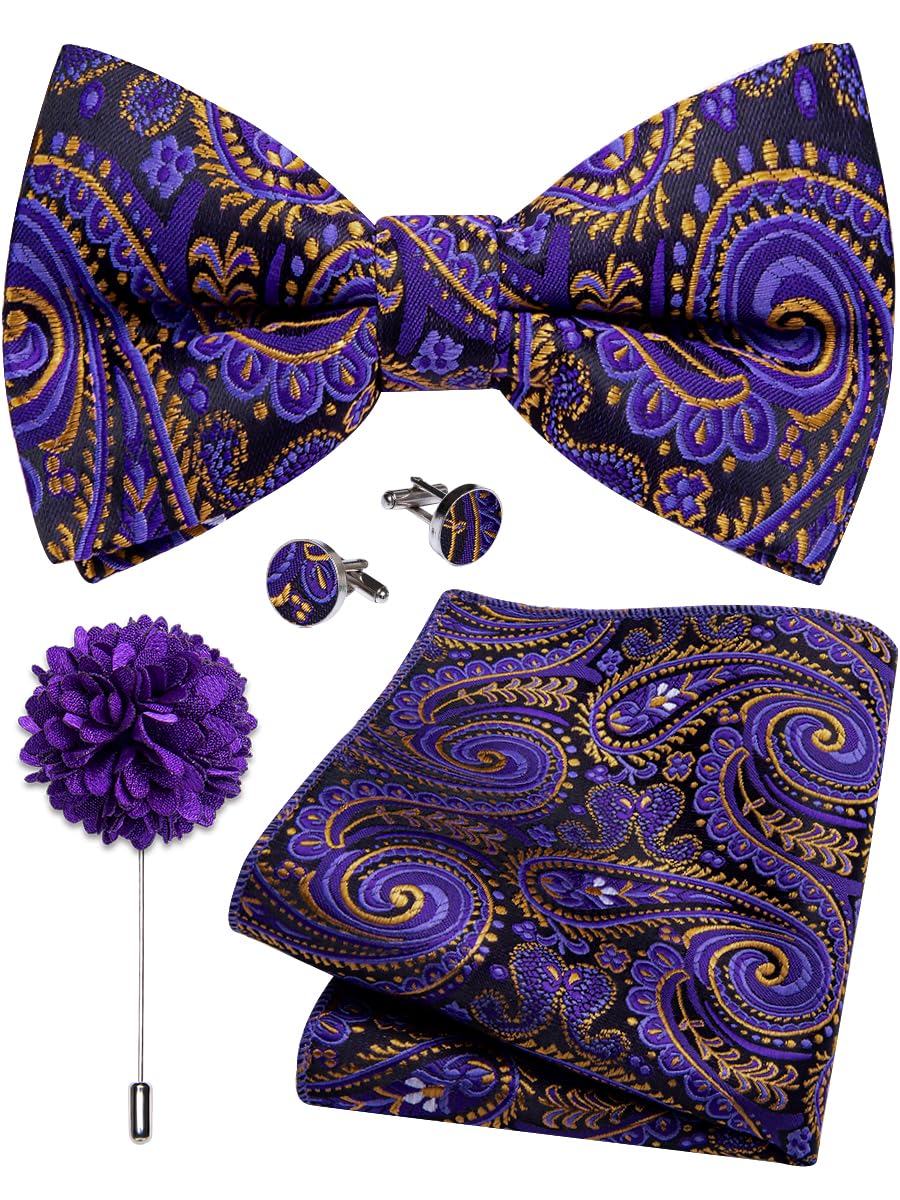 YourTies Silk Bow Ties for Men Pre-Tied Adjustable Paisley Bowtie Set