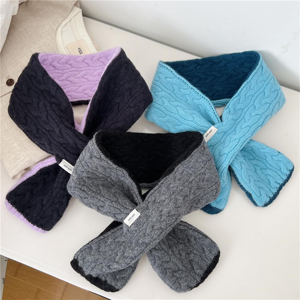 Short Winter Scarf for Women Soft Cable Knit Color Block Scarf Neck Warmer Lightweight Cozy Fashion Scarves Gifts