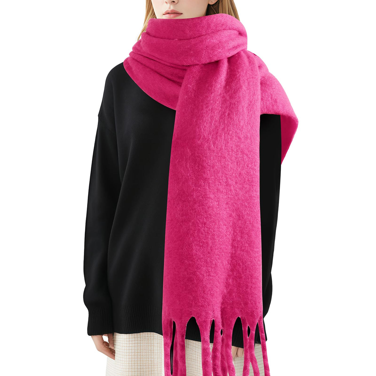 Premillow Women's Mohair Scarf, Cashmere Feel Winter Wrap, Soft Solid Color