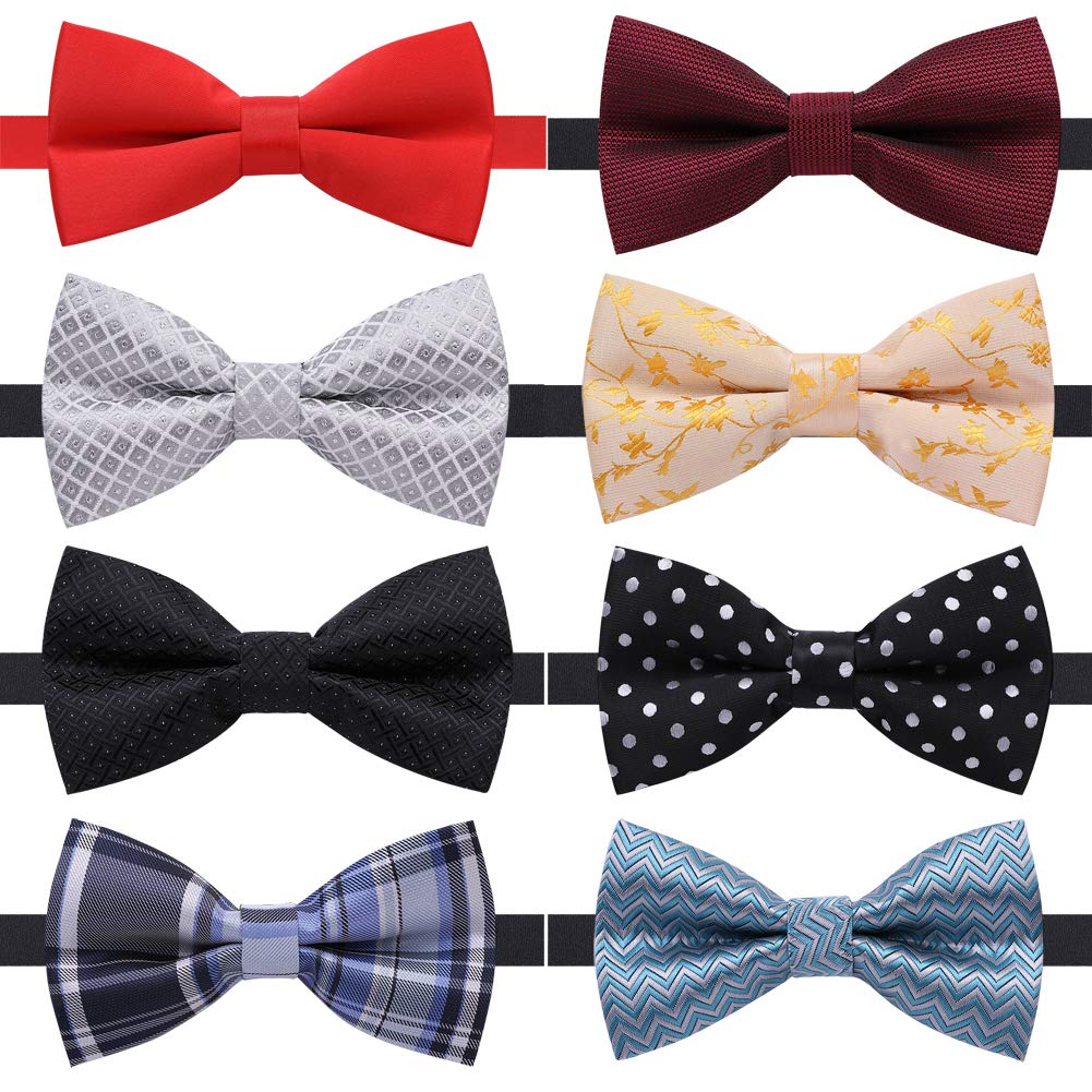 AUSKY 8 PACKS Elegant Adjustable Pre-tied Bow Ties for Men Boys (1&4&5&6&8 Pack for option)
