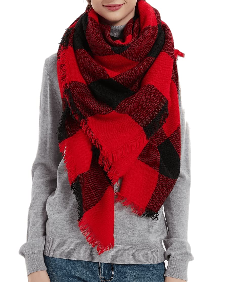 Wander Agio Womens Warm Blanket Scarf Square Winter Shawls Large Infinity Scarves Stripe Plaid Scarf