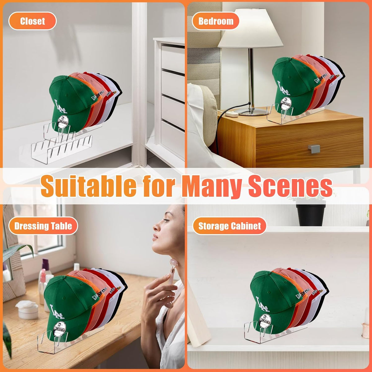Hat Organizer for Baseball Caps Hat Rack Acrylic Hat Stand 2Pack No Install