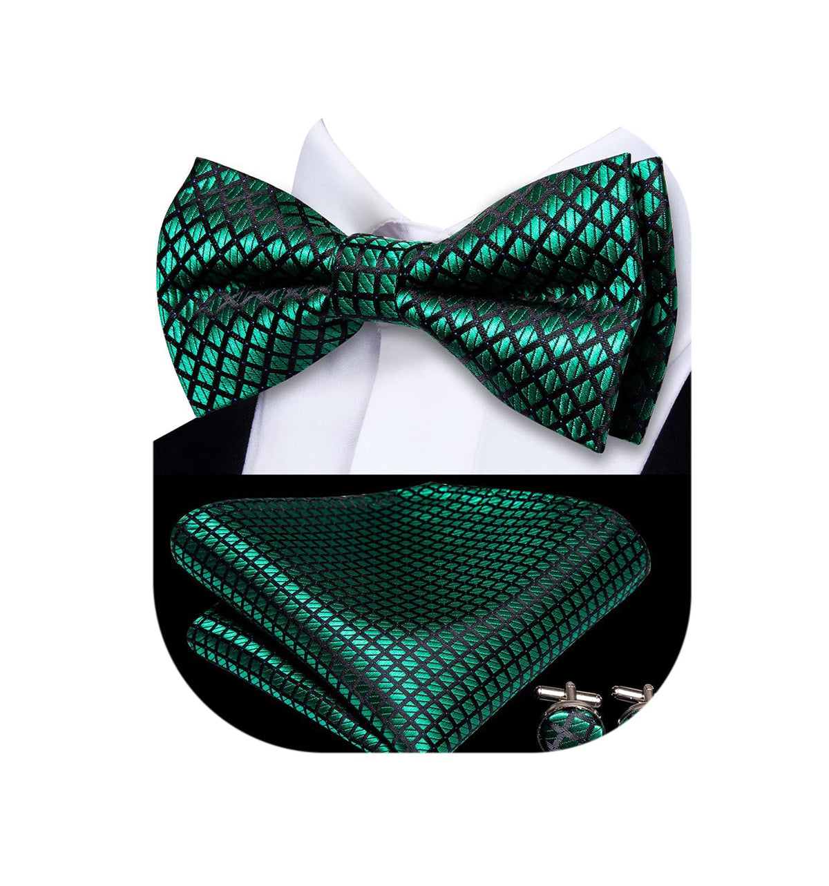 Dubulle Mens Paisley Striped Bowtie Set Pre-tied Bowtie for Men and Pocket Square Set Wedding Business