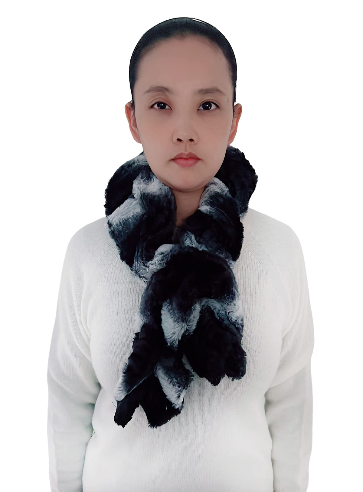 Lina & Lily Elastic Ruffle Faux Fur Women's Winter Pull-through Scarf Neck Warmer