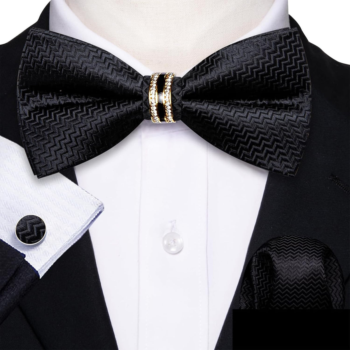 YOHOWA Bow Tie Set Men Paisley Pre-tied Silk Bowties with Gold Drilled Ring