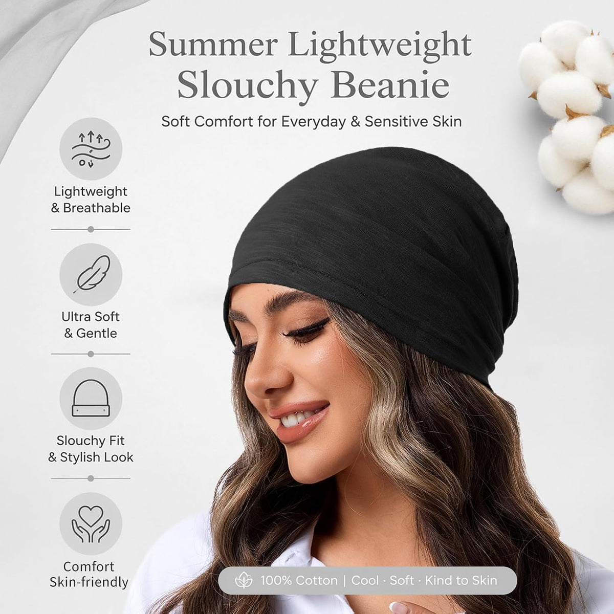 vidsel 100% Cotton Slouchy Beanie, Lightweight Summer Hats for Women Men