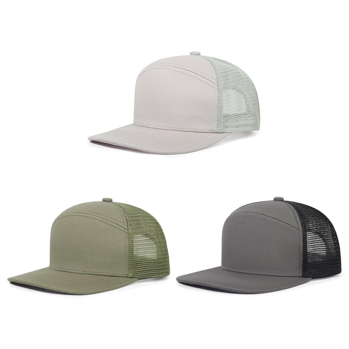 3Pcs Trucker Hats 7 Panel Blank Snapback Flat Brim Cap for Women Men