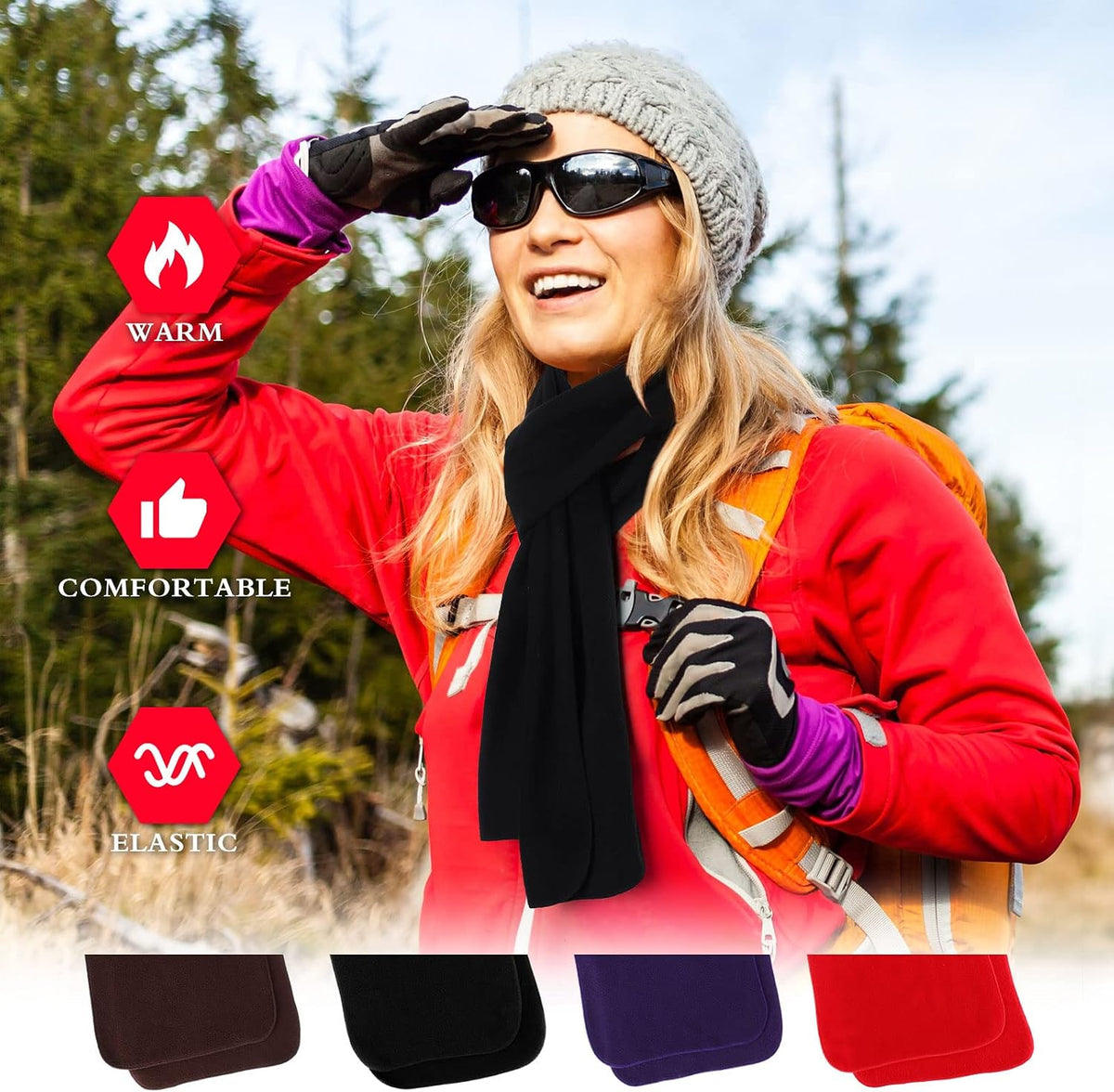 Handepo 4 Pcs Warm Winter Scarf Unisex Polyester Fleece Scarf Multi Color Cold Weather Neck Scarves for Men Women, 4 Colors
