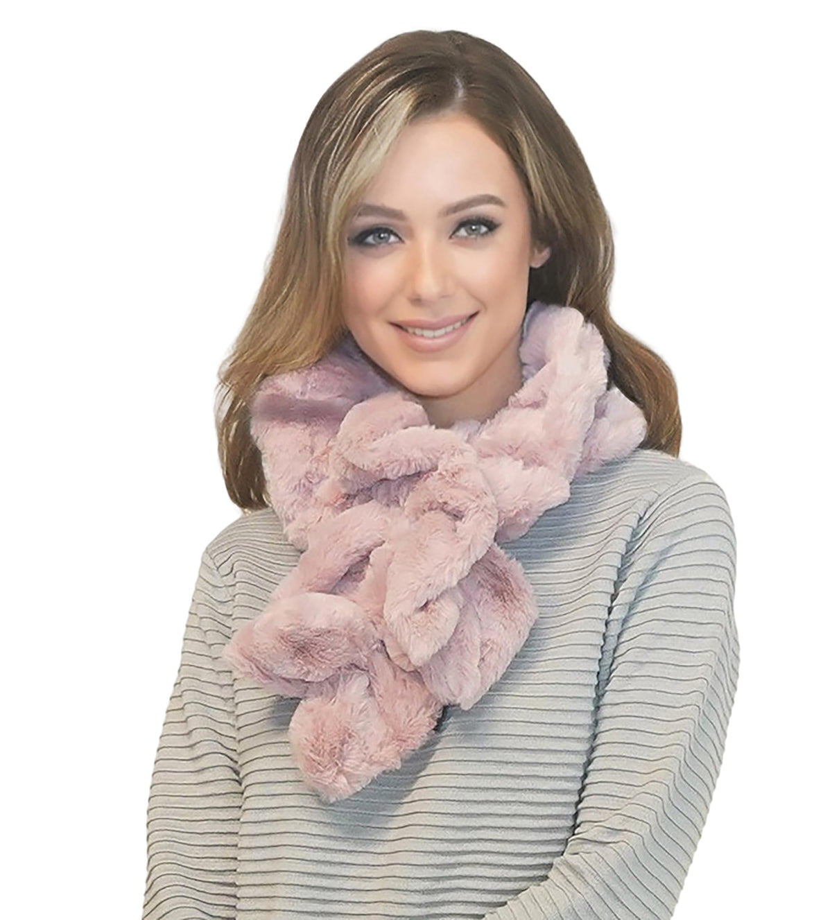 Lina & Lily Elastic Ruffle Faux Fur Women's Winter Pull-through Scarf Neck Warmer
