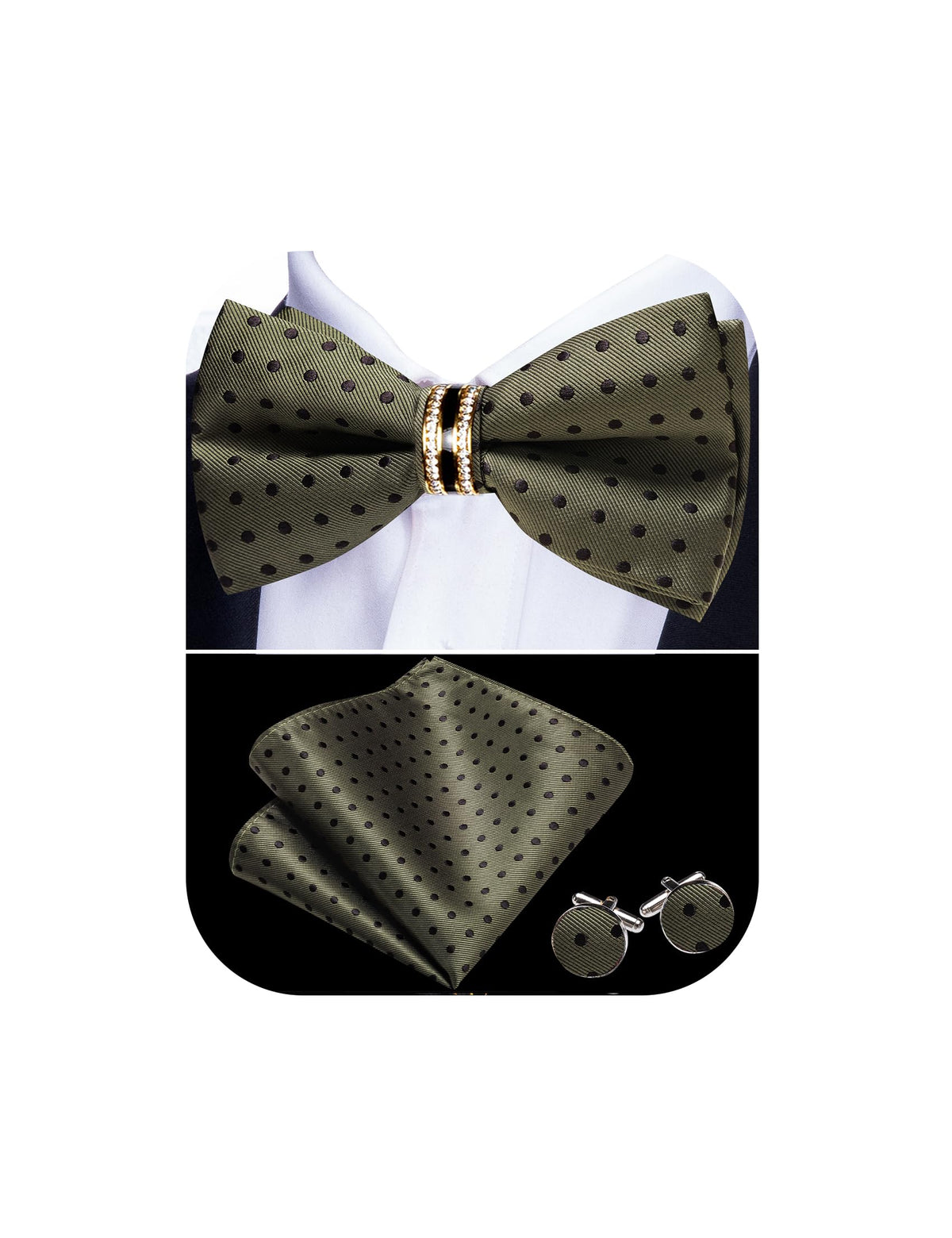 YOHOWA Bow Tie Set Men Paisley Pre-tied Silk Bowties with Gold Drilled Ring