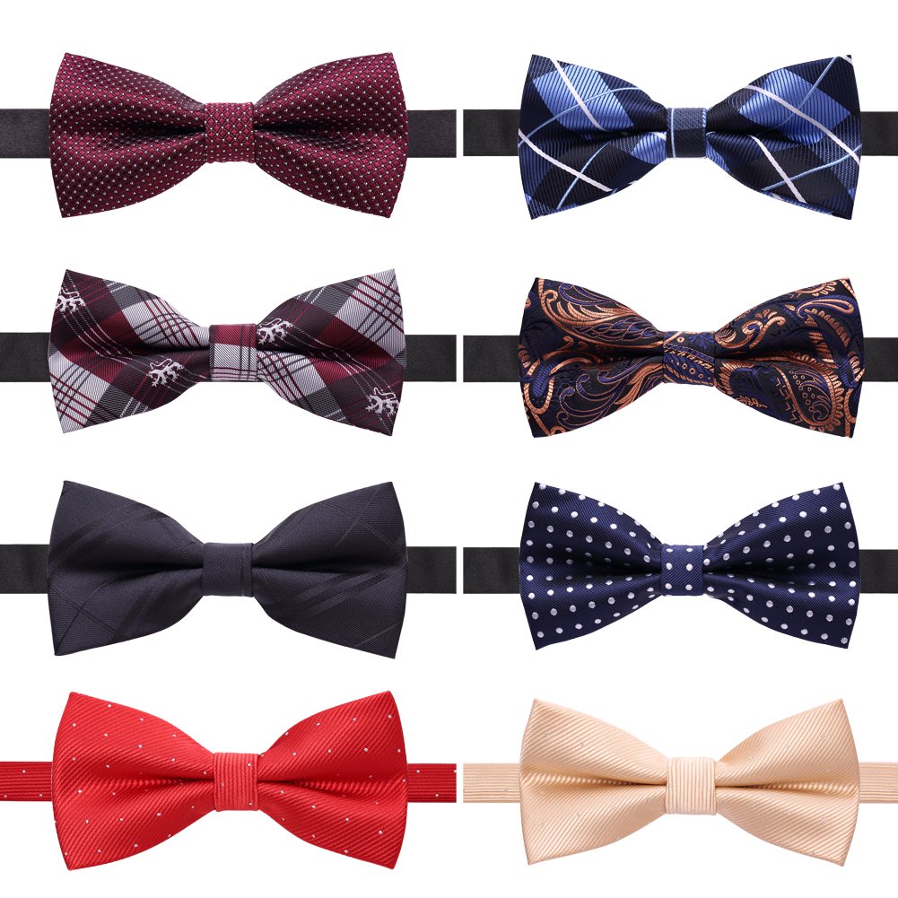 AUSKY 8 PACKS Elegant Adjustable Pre-tied Bow Ties for Men Boys (1&4&5&6&8 Pack for option)