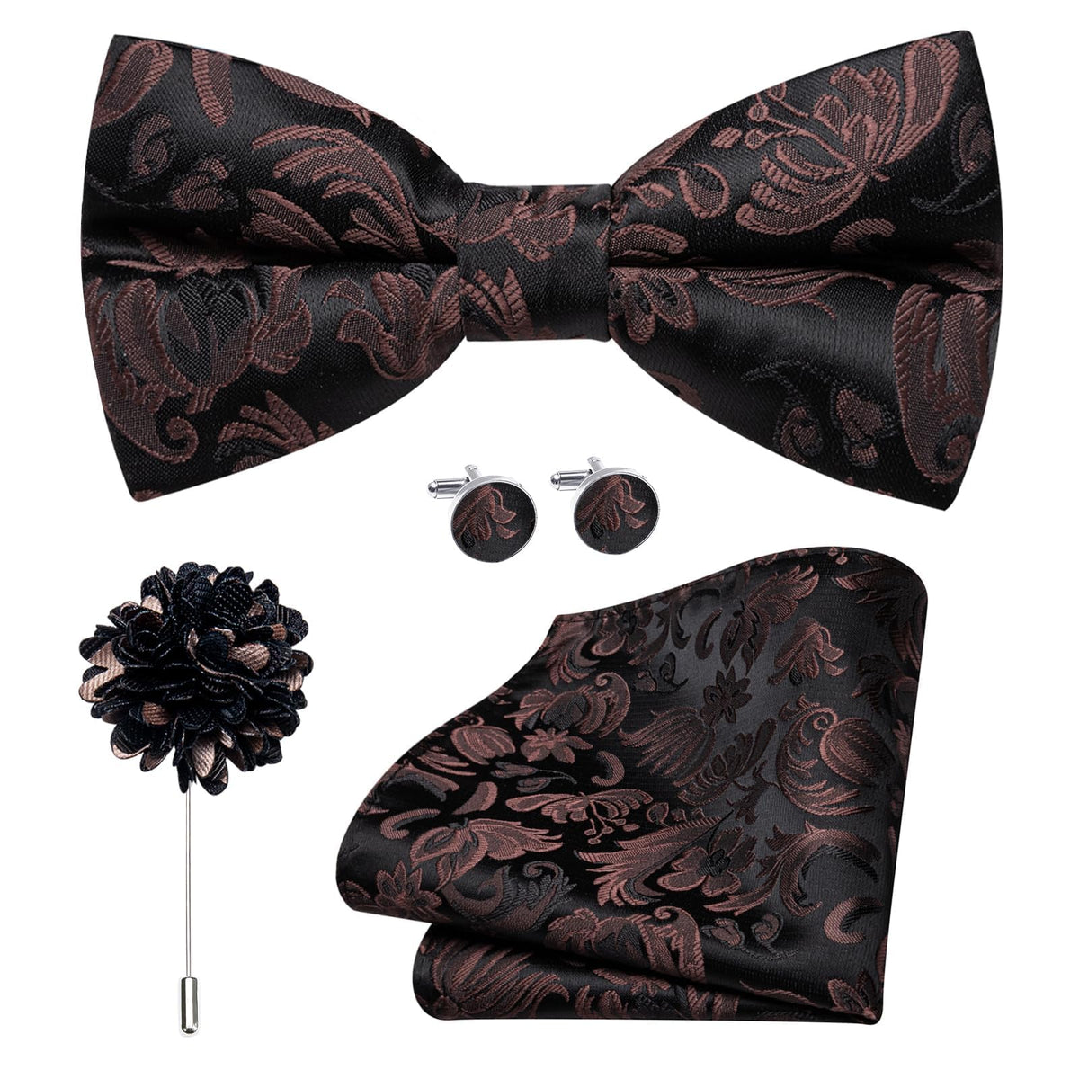 Dubulle Mens Paisley Striped Bowtie Set Pre-tied Bowtie for Men and Pocket Square Set Wedding Business