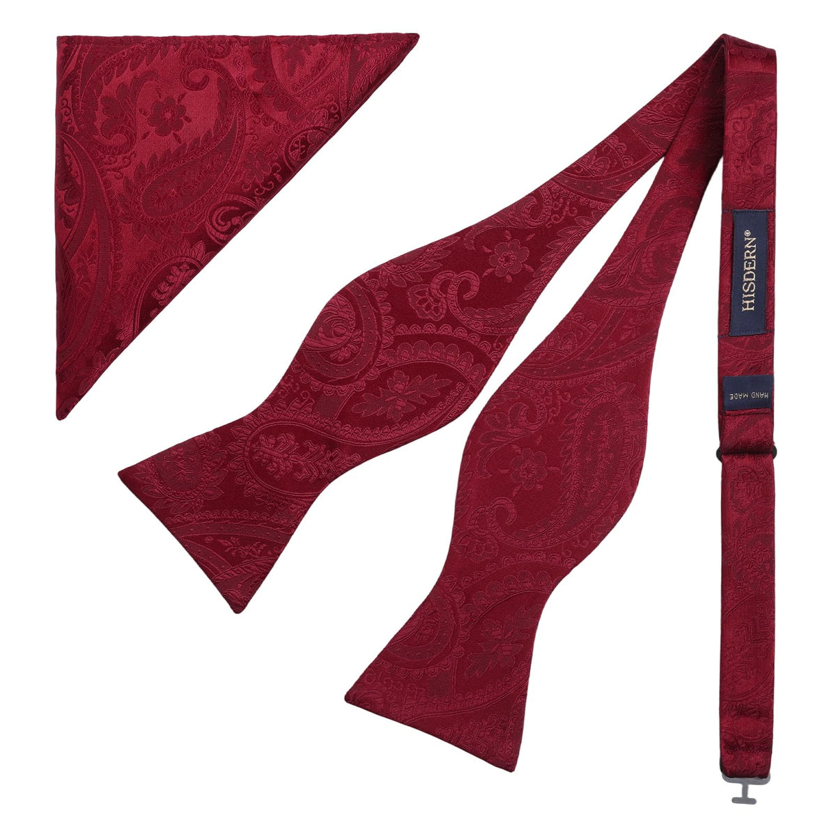 HISDERN Men's Bow Ties Self Tie Woven Satin Pocket Squares Set Formal Tuxedo Floral Paisley Bowties for Wedding Party Prom