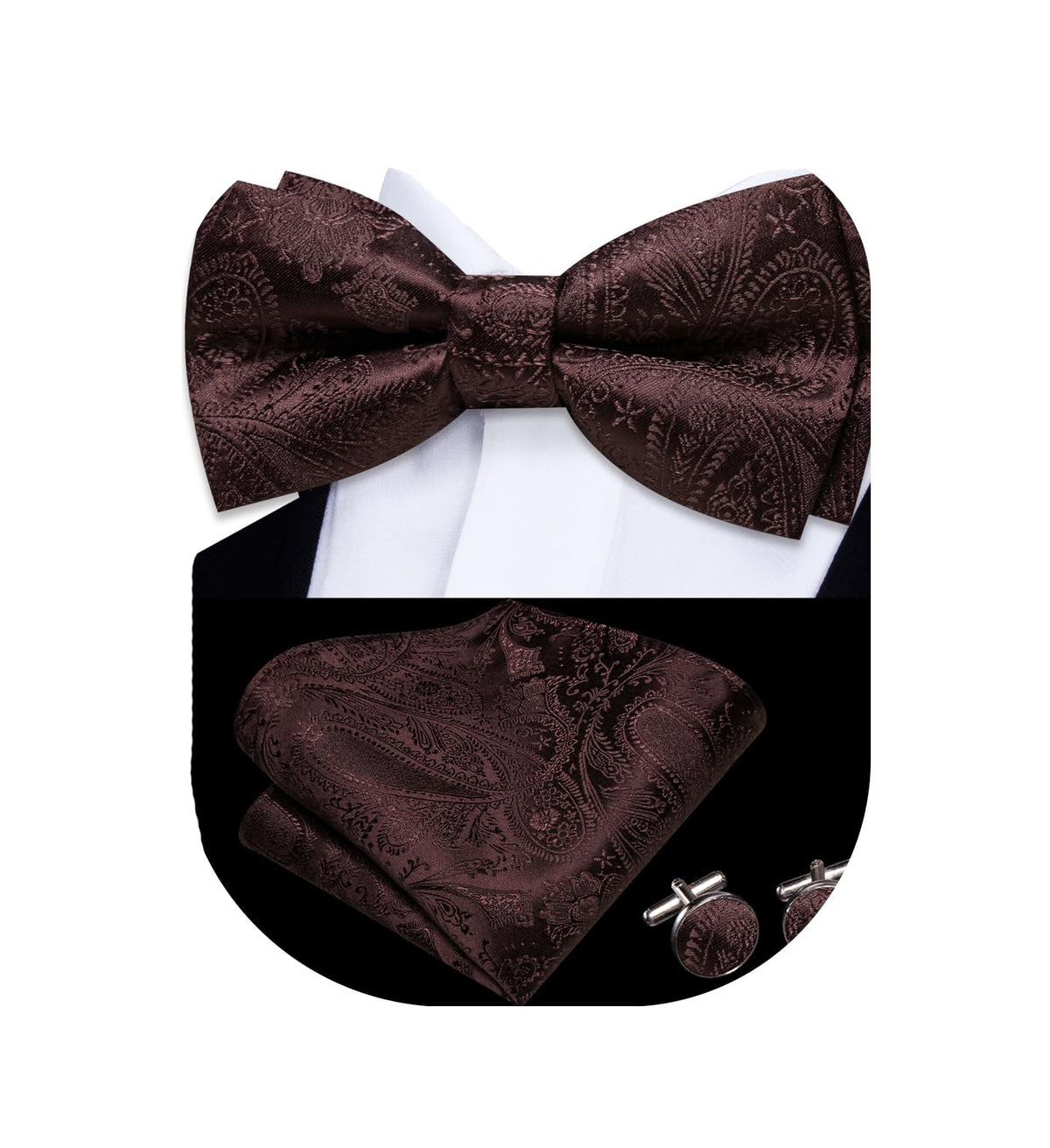 Dubulle Mens Paisley Striped Bowtie Set Pre-tied Bowtie for Men and Pocket Square Set Wedding Business