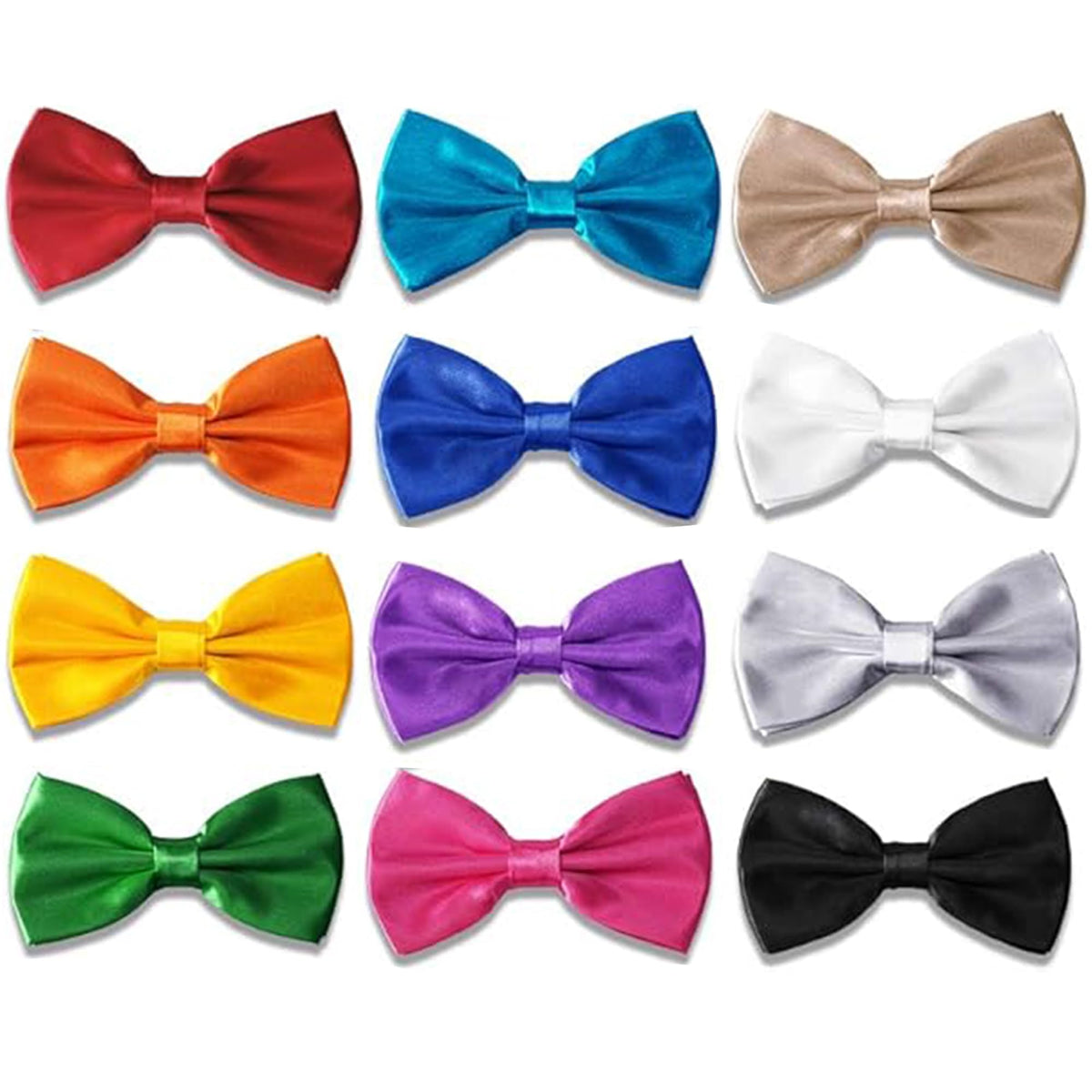 Men's Bowties Formal Satin Solid - 6/12 Pack Bow Ties Pre-tied Adjustable Ties for Men Many Colors Option in bulk